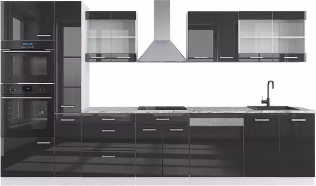 Mobile da cucina moderno Vicco R-Line Antracite lucido e Bianco con armadio alto L: 350 cm