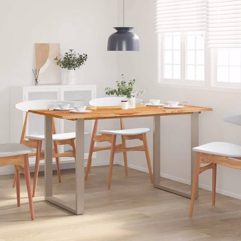 vidaXL Tavolo da Pranzo Rettangolare in Legno di Acacia e Metallo, Stile Industrial, L/P/H: 140 x 70 x 76 cm, Marrone e Argento