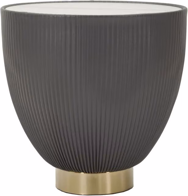 Tavolino da caffè rotondo Mauro Ferretti con piano in marmo e base centrale, colori grigio, oro e bianco, Ø: 46 cm, H: 45 cm