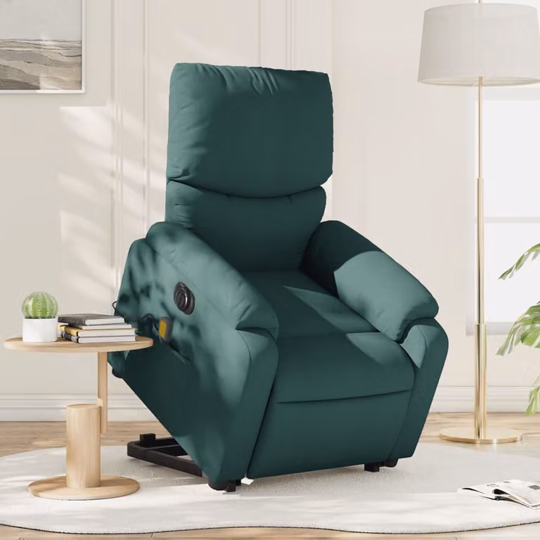 Poltrona Alzapersona Elettrica Massaggiante vidaXL Verde Scuro in Tessuto