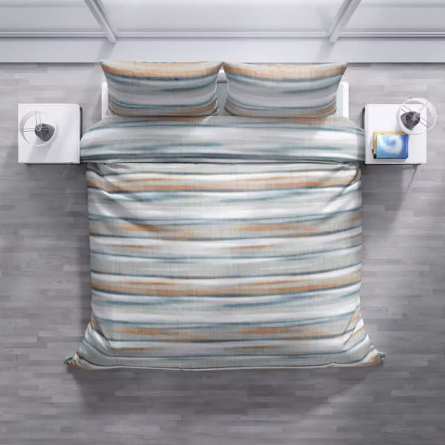 Completo copripiumino e federe DaunenStep Joy in cotone mako satin a righe blu per adulti
