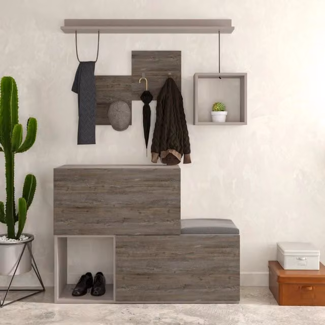 Mobile ingresso scarpiera Holdon EFFEZETA ITALIA con seduta integrata, colore tortora dark coffee, L: 120 cm, P: 36,5 cm, H: 87,5 cm