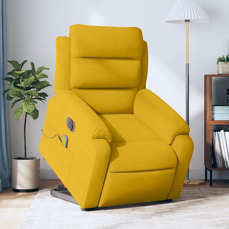 vidaXL Poltrona Alzapersona Elettrica con Massaggio in Velluto Giallo
