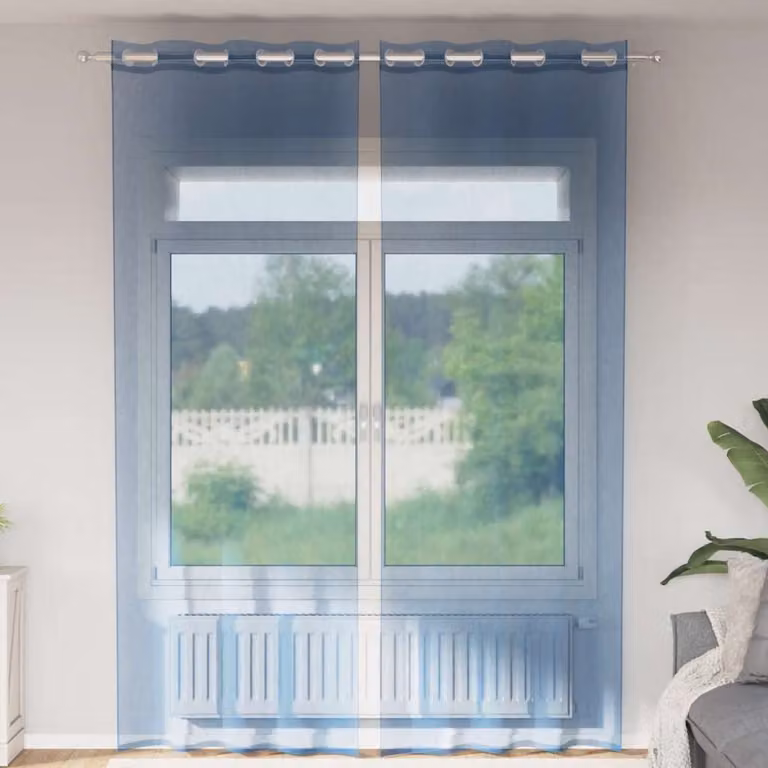 Set di 2 tende in voile semi-trasparenti vidaXL con occhielli, colore blu, L: 140 cm, H: 300 cm