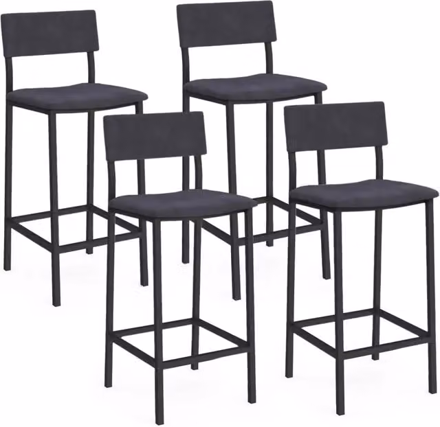 Set di 4 sgabelli da bar AUBIN IDMarket con schienale in velluto grigio antracite e struttura in metallo