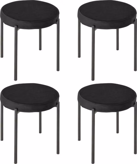Set di 4 sgabelli bassi e rotondi HOMCOM in metallo e tessuto effetto velluto nero, L/P/H: 41.5 x 41.5 x 46 cm
