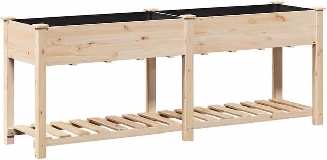 Fioriera da giardino moderna con ripiano HELLOSHOP26 in legno beige per esterni L: 203 cm, P: 53 cm, H: 76,5 cm