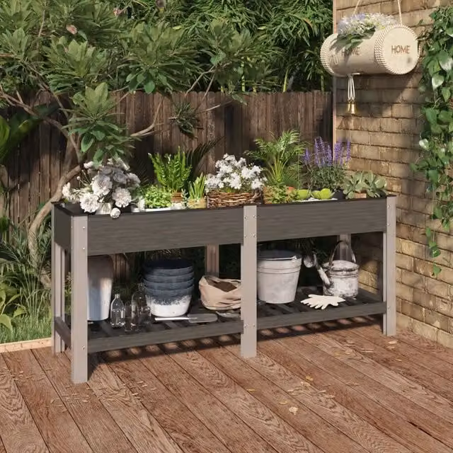 Fioriera Rialzata con Ripiano per Giardino e Balcone vidaXL Grigia L/P/H: 175 x 50 x 75 cm