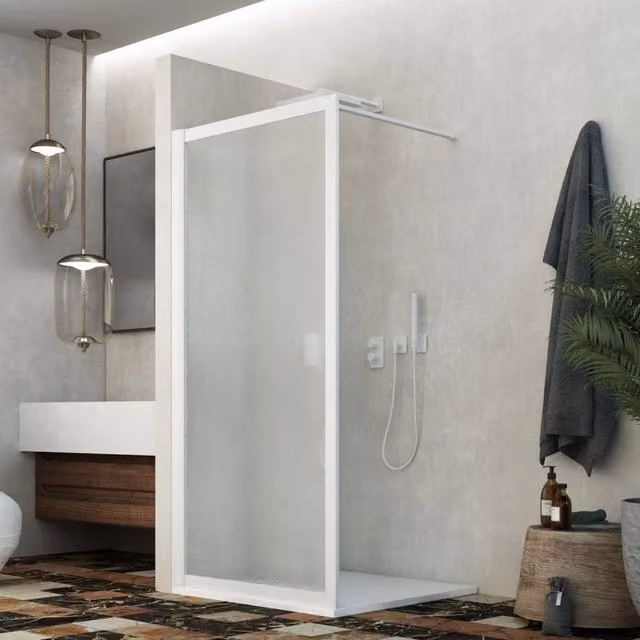 Parete doccia Walk-in Beatrix FORTE in acrilico bianco con motivo decorativo, L: 110 cm, H: 190 cm