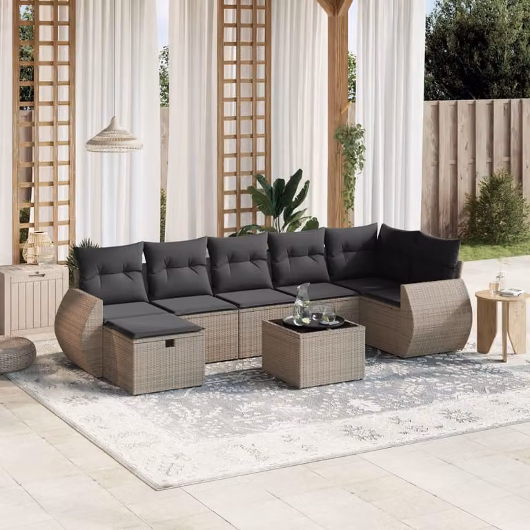 vidaXL Set Divano da Giardino 8 pz a L con Cuscini Grigio in Polyrattan e Struttura in Acciaio