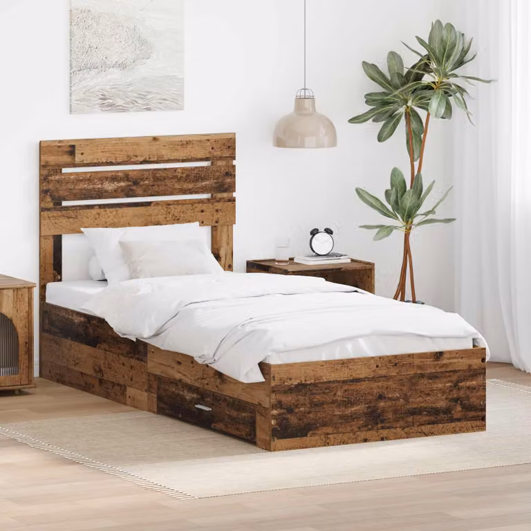vidaXL Struttura letto moderna con cassetto in legno color marrone L 90 x P 190 cm