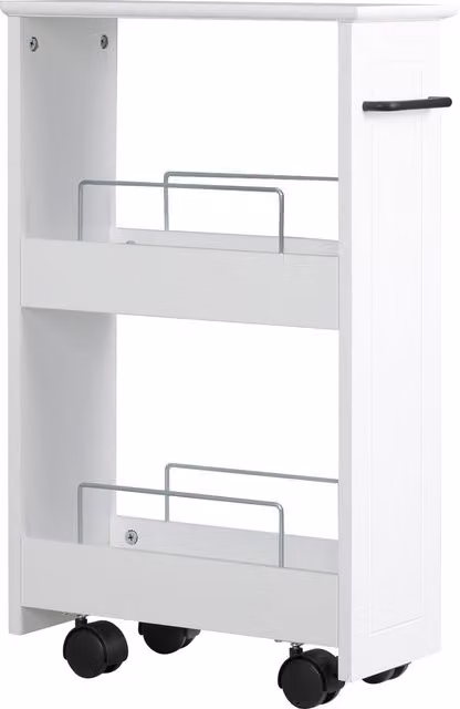 Carrello salvaspazio multiuso Aosom in legno MDF con ruote, Bianco, L 42.5 cm x P 20.3 cm x H 66.7 cm