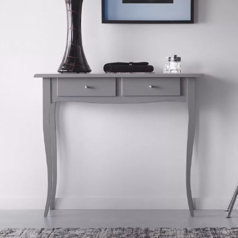 Consolle shabby chic in legno massello di Mobili2g con 2 cassetti, colore grigio, L: 92 cm, P: 39 cm, H: 78 cm