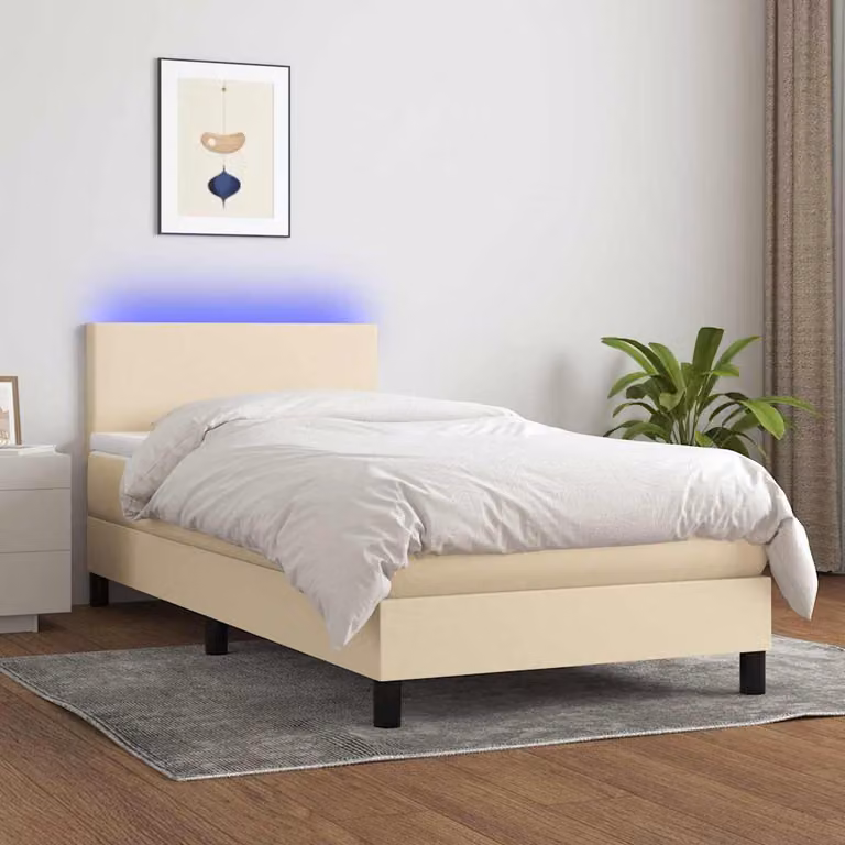 Letto a molle con materasso vidaXL in tessuto beige con illuminazione LED e porta USB, L 90 cm x P 200 cm
