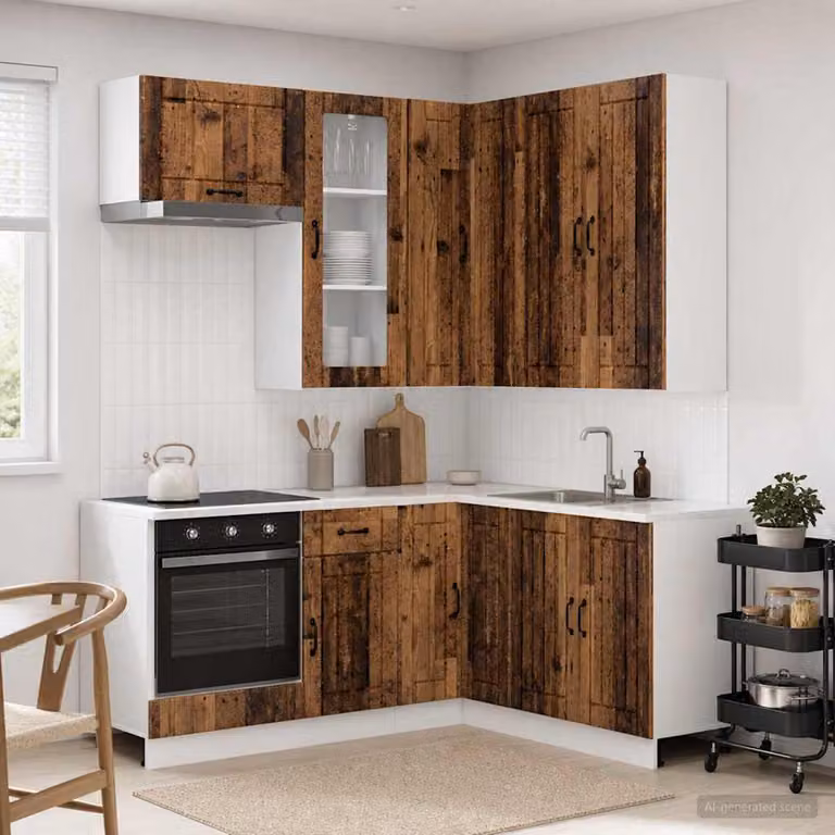 Unità cucina angolo vidaXL LUCCA 8 pezzi in legno antico e MDF marrone con ante in vetro