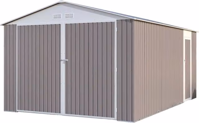Garage in metallo NEVADA HABITAT ET JARDIN con porta battente, grigio o bianco, 15,36 m²