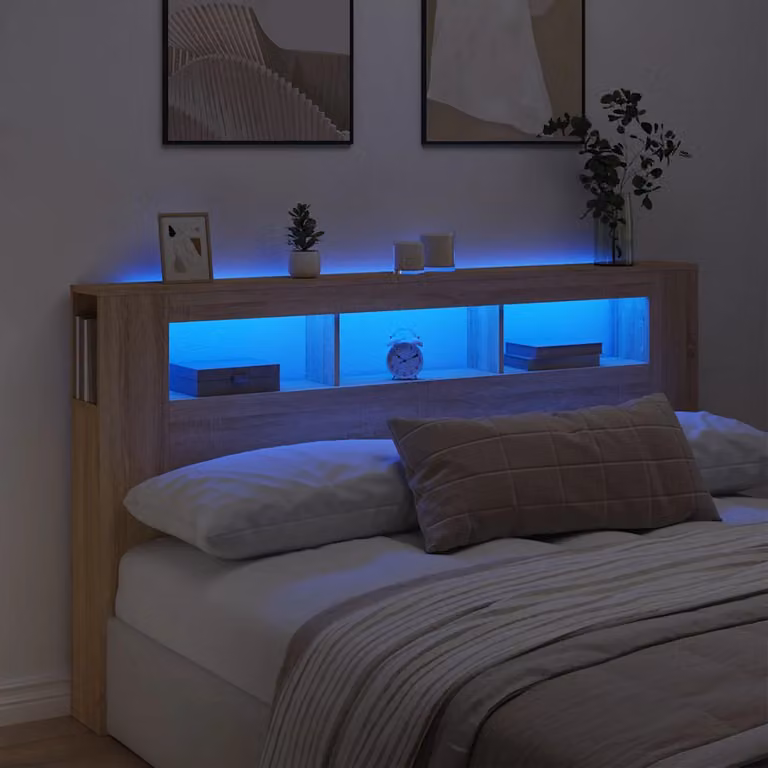 Testiera con LED e porta USB vidaXL in Rovere Sonoma, L: 180 cm, P: 18,5 cm, H: 103,5 cm