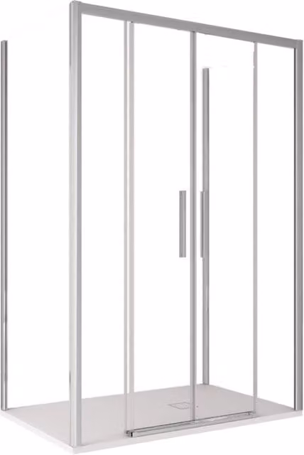 Box doccia Olimpo Docce Lagoa-Trio a tre lati con apertura scorrevole, forma a U rettangolare, cristallo trasparente 6mm, L: 140 cm, P: 70 cm, H: 195 cm