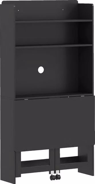 Scrivania per computer HOMCOM con piano ribaltabile, ripiani e 2 ruote, nero, L: 80 cm, P: 69 cm, H: 155 cm