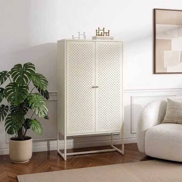 Credenza Moderna Viitasaari en.casa con 2 Ante e Ripiani Interni, Colore Bianco, L 150 x P 80 x H 40 cm