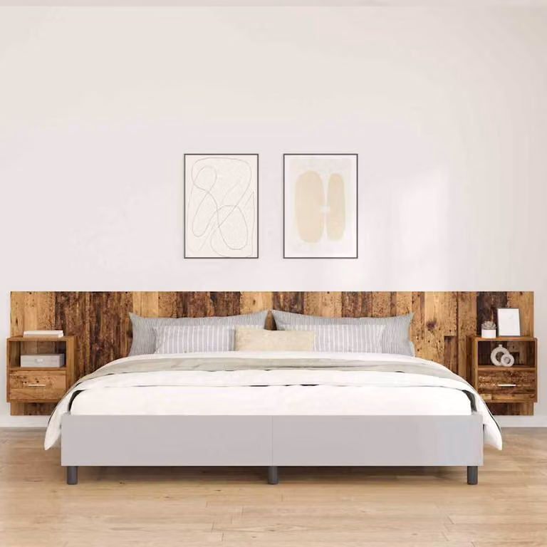Set di 3 pezzi Testata con Comodini e Mensole vidaXL in Legno Ingegnerizzato e Metallo, Colore Marrone, Stile Moderno