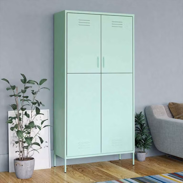 Armadio Menta vidaXL in metallo verde opaco con ante a battente L: 90 cm, P: 50 cm, H: 180 cm