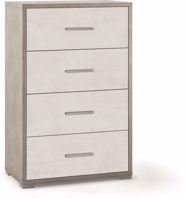Kit Cassettiera Sarmog con 4 Cassetti, Struttura Effetto Cemento e Frontale Bianco Opaco, H 110 x L 71 x P 41 cm