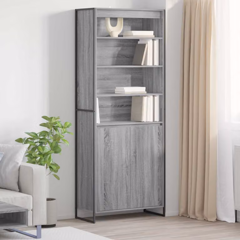 Armadio alto vidaXL in stile industriale Grigio, con ante a battente e ripiani interni, L: 79 cm, P: 36 cm, H: 200 cm