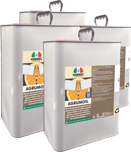 Diluente sgrassante per legno AGRUMOIL al d-limonene confezione da 4 x 5 l