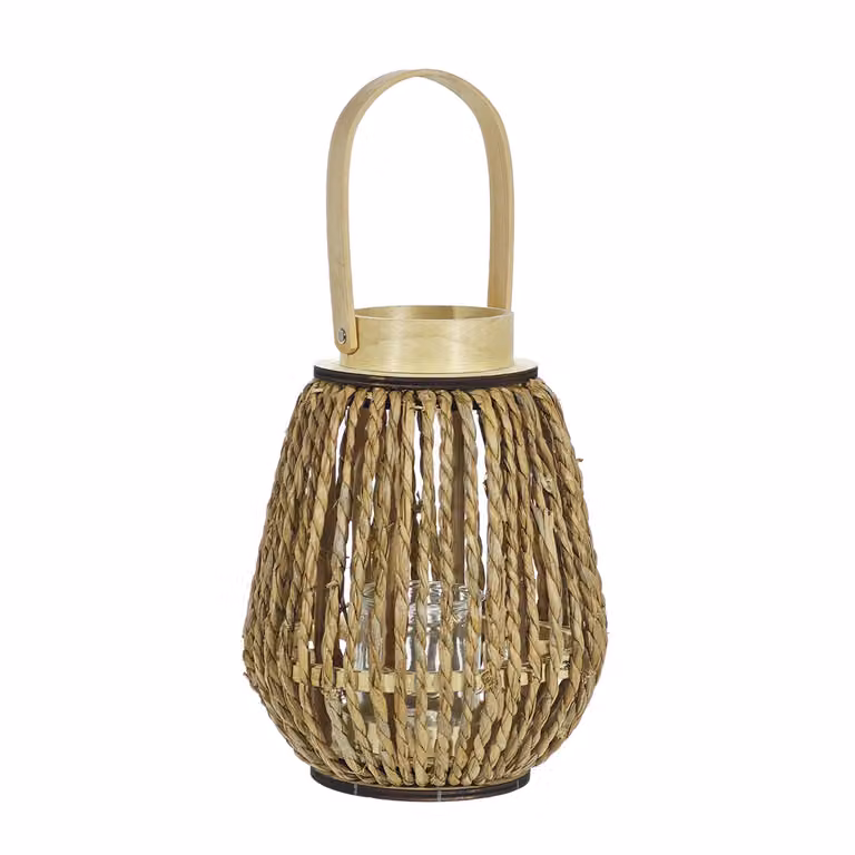 Lanterna Portacandela VESTIAMO CASA in Legno, Vetro e Rattan, Colore Beige, Altezza: 27 cm