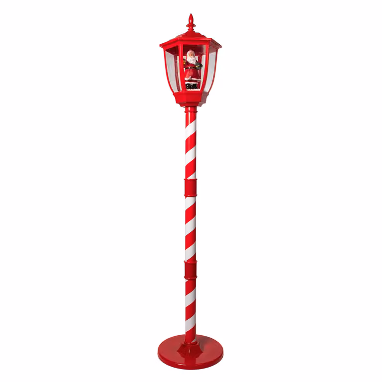 Lampione Natalizio Luminoso Babbo Natale con Effetto Neve e Musica VESTIAMO CASA, Multicolore e Rosso, H: 150 cm, L: 30 cm, P: 30 cm