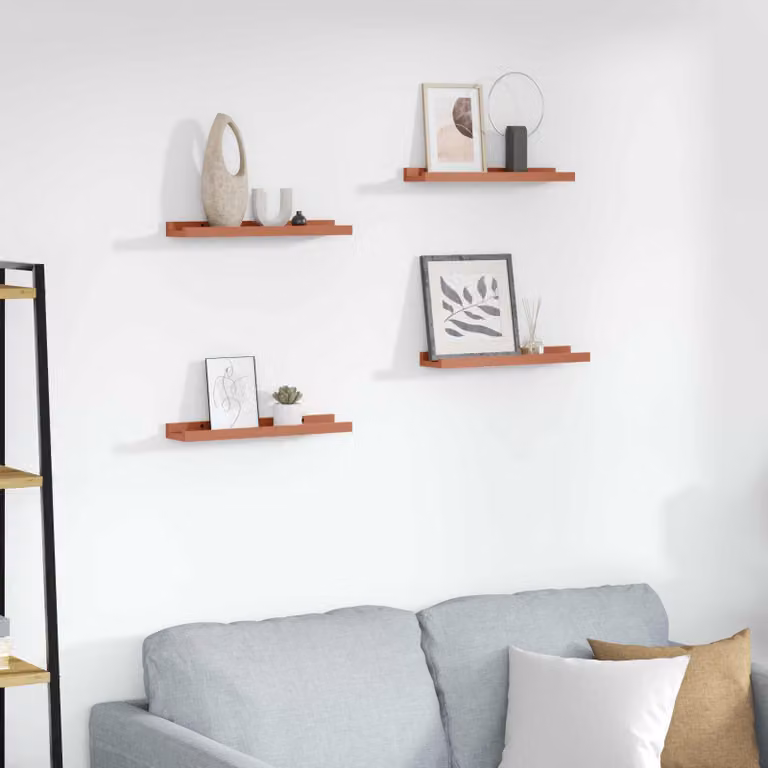Set di 4 scaffali da parete moderni vidaXL in MDF, colore rosso, L: 40 cm, P: 9 cm, H: 3 cm