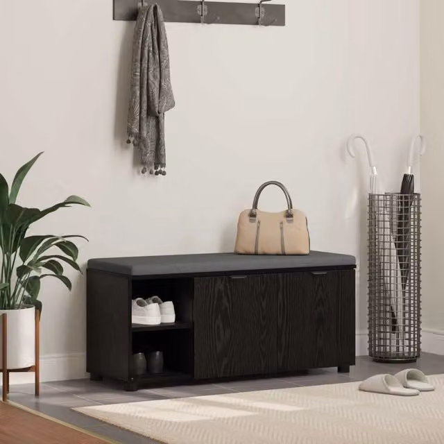 Panca per ingresso con scarpiera vidaXL in rovere e nero con cuscino in tessuto L: 100 cm, P: 38 cm, H: 46 cm