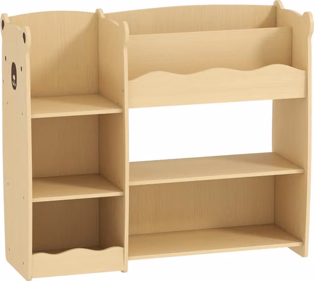 AIYAPLAY Scaffale Portagiochi in Legno per Bambini con Ripiani Aperti e Scomparti, L 92 cm x P 29 cm x H 79 cm, Colore Legno