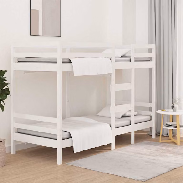 Letto a Castello per Bambini vidaXL in Legno Massello di Pino Bianco L/P/H: 200 x 90 x 141,5 cm