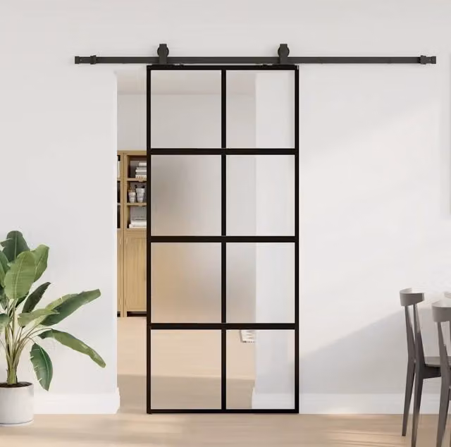 Porta Scorrevole Moderna VIDAXL in Vetro Temperato Trasparente e Alluminio con Ferramenta Nera L: 90 cm, H: 205 cm