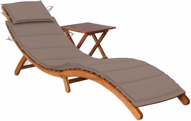 Lettino prendisole da giardino Outsunny in legno di acacia con tavolo e cuscino beige e marrone