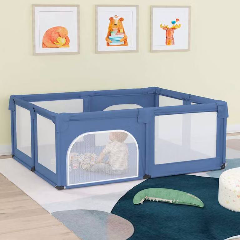 vidaXL Box per Bambini con 2 Porte in Tessuto Oxford e Metallo, Blu Chiaro, L: 190 cm, P: 150 cm, H: 70 cm