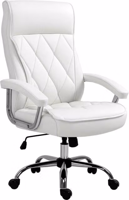 Sedia da ufficio ergonomica XYLO in pelle sintetica bianca con motivo geometrico a rombi, con poggiatesta e ruote
