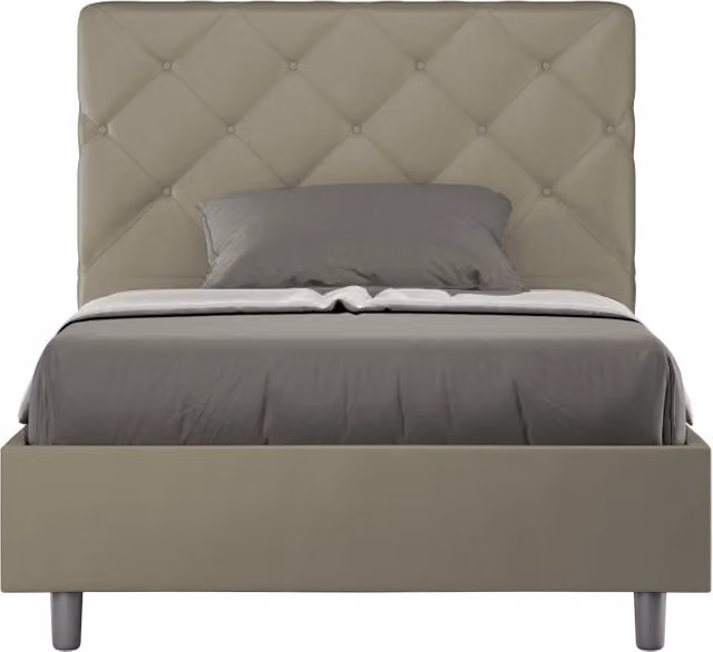 Letto una piazza e mezza BS COM con rete imbottita in similpelle color cappuccino L/P/H: 110 x 200 x 125 cm