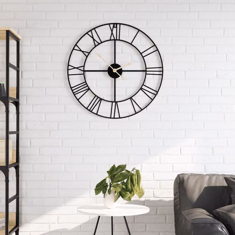Orologio da Parete Analogico vidaXL Nero in Metallo Stile Rustico Ø 50 cm