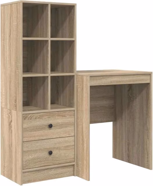 Scrivania moderna con cassetto e 2 scaffali in finitura Rovere Sonoma, L/P/H: 127,0 x 50,0 x 105,5 cm