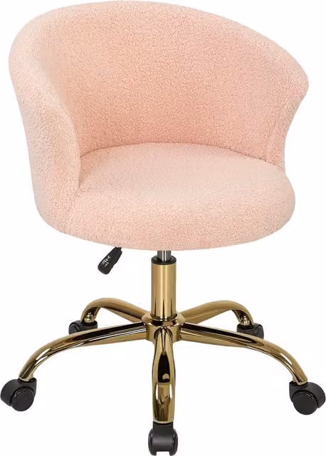 Poltrona da ufficio ergonomica Aosom Italy, seduta girevole a 360 gradi e regolabile in altezza, rivestimento in tessuto bouclé rosa, L: 58 cm, P: 56 cm, H: 76 cm