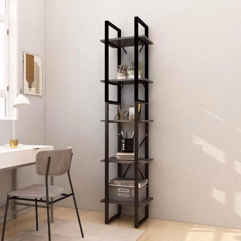 Libreria Industrial vidaXL in Legno di Pino e Metallo, Grigia e Nera, L 40 cm x P 30 cm x H 175 cm
