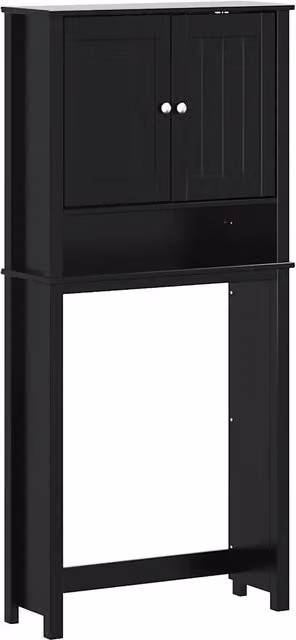 Mobiletto salvaspazio per lavatrice BERG per il bagno con ante a battente e ripiani interni, nero, L: 76 cm, P: 27 cm, H: 164,5 cm
