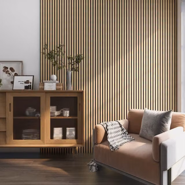 Set di 8 Pannelli Fonoassorbenti Decorativi con Effetto Legno NEU.HOLZ, Colore Marrone e Beige, L: 60 cm, H: 60 cm, P: 2,1 cm