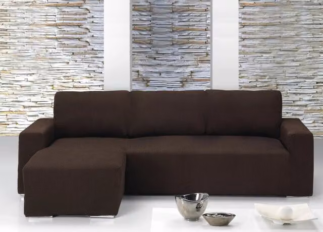 Copridivano con penisola chaise longue Mod Capri Biancheriaweb, colore marrone, tinta unita