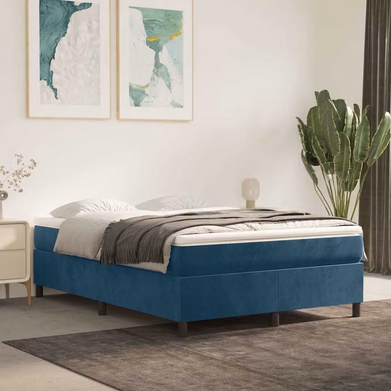 vidaXL Giroletto a Molle con Materasso in Velluto Blu Scuro L: 200 cm, P: 140 cm