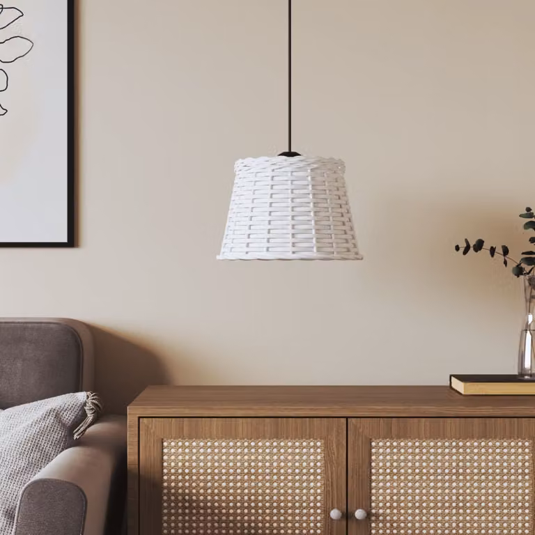 Paralume da Soffitto vidaXL in Vimini Bianco con Attacco E27, Stile Scandinavo, Ø: 25 cm, H: 17 cm