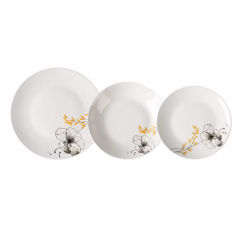 Servizio di piatti Shine Gusto Casa in porcellana bianca e oro con decoro floreale, 12 pezzi